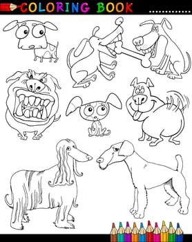 Coloring Book or Page Cartoon Illustration of Funny Dogs and Puppies for Children