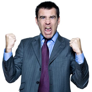 Portrait of an expressive man screaming in studio on isolated white background