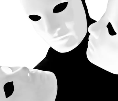 performer man mime with mask on studio isolated on white background