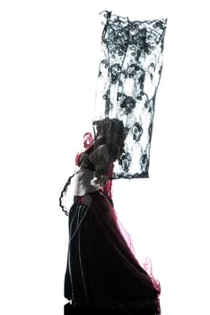 one arabic woman belly dancer dancing silhouette studio isolated on white background