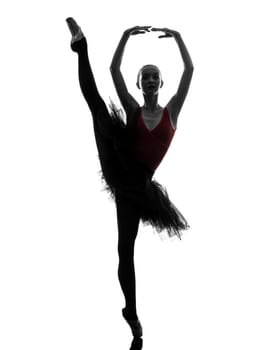 one caucasian young woman ballerina ballet dancer dancing with tutu in silhouette studio on white background