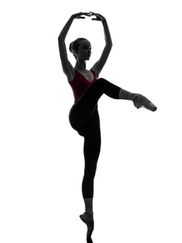 one caucasian young woman ballerina ballet dancer dancing with tutu in silhouette studio on white background