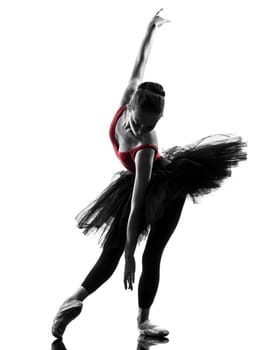 one caucasian young woman ballerina ballet dancer dancing with tutu in silhouette studio on white background