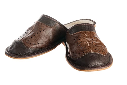 Man's leather slippers, it is isolated on white