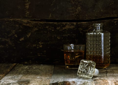 Glass and Carafe of Bourbon or Whisky with more room for individual composition