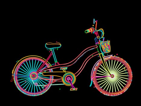 Retro bicycle in colors, stylized design over black background