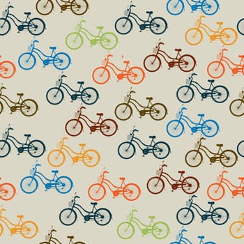 Seamless pattern with retro style bicycles in colors.