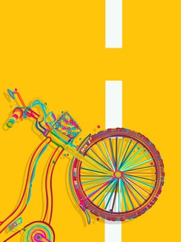 Decorative layout/ template card with a funky bicycle on the road