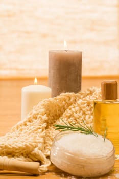 Massage treatment candles with oil scrub salt natural color