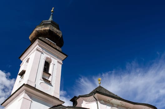 Church tower of the church in Maria Gern near Berchtesgaden