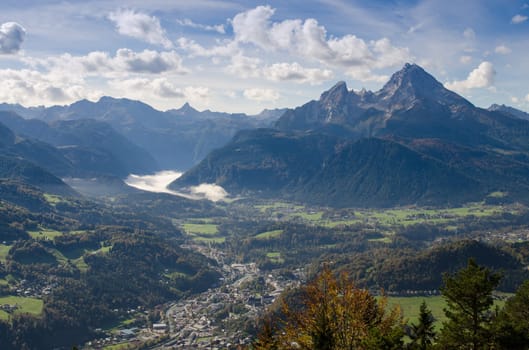 Berchtesgaden with the landmark Watzmann in the Bavarian Alps