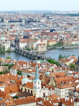City of Prague with Charles bridge from above