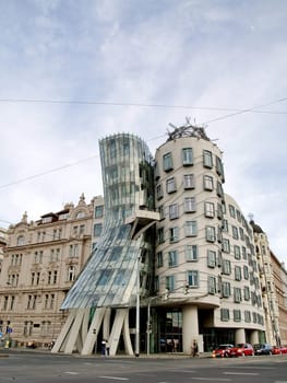 PRAGUE - APRIL 29: The Dancing House in the center of Prague. Seen during gloomy, winter day. The building was designed by Vlado Milunic and Frank Gehry. Built in 1996. Prague, April 29, 2012.