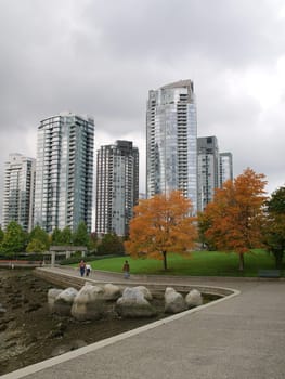 Towerso of Vancouver city at autumn, British Columbia, Canada