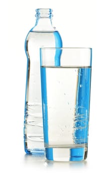 Glass bottle of mineral water isolated on white