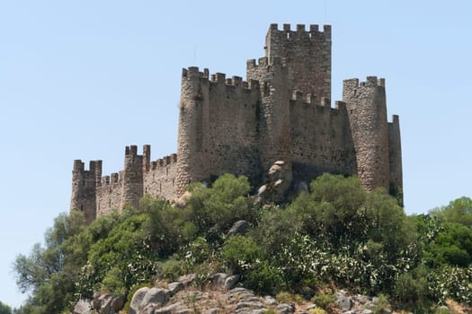 Castle of Almourol standing in a rocky island in the middle of the Tagus river, Portugal