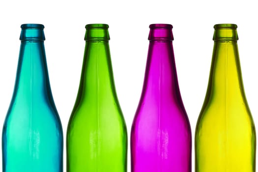 four color bottles isolated over white background