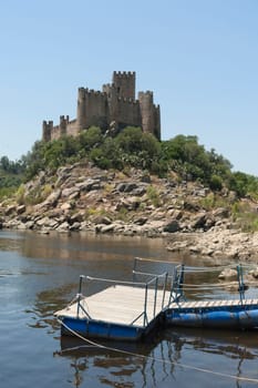 Castle of Almourol standing in a rocky island in the middle of the Tagus river, Portugal