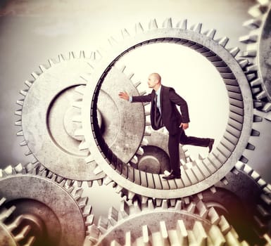 running businessman in 3d metal gear