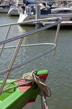 Detail of a ship castle on a sailboat in the port of Gruissan