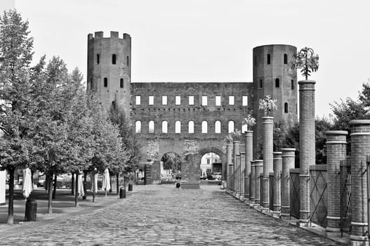 Palatine towers (Porte Palatine) ancient roman town gates Turin