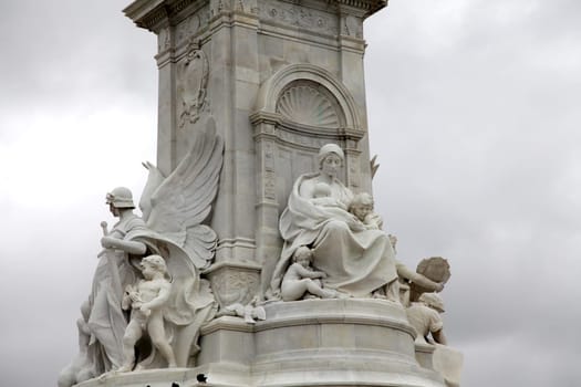 Details in the Victoria Monument on Buckingham Palace roundabout, London, UK