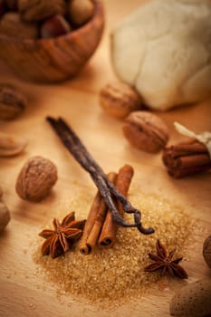 Aromatic ingredients for baking Christmas cookies