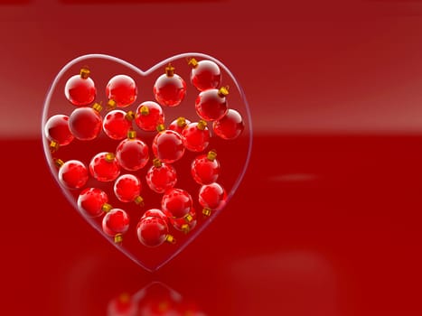 Christmas baubles heart shape in red and gold as love concept