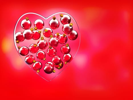 Christmas baubles heart shape in red and gold as love concept