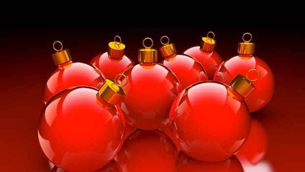 Chirstmas baubles in glossy red and golden as holidays background