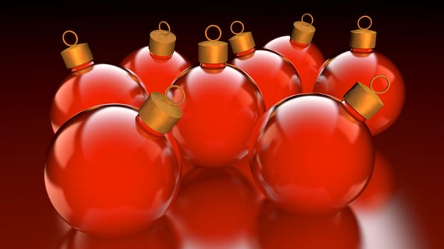 Chirstmas baubles in glossy red and golden as holidays background