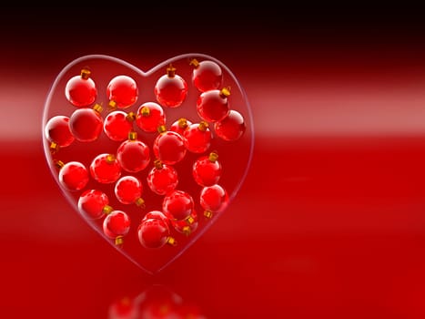 Christmas baubles heart shape in red and gold as love concept