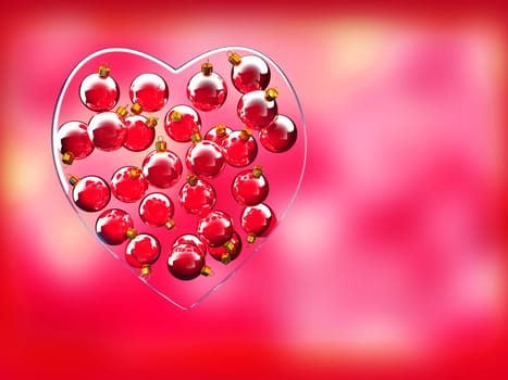 Christmas baubles heart shape in red and gold as love concept
