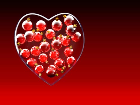Christmas baubles heart shape in red and gold as love concept