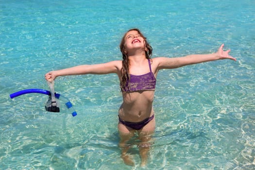 aqua water beach and open arms bikini little kid girl
