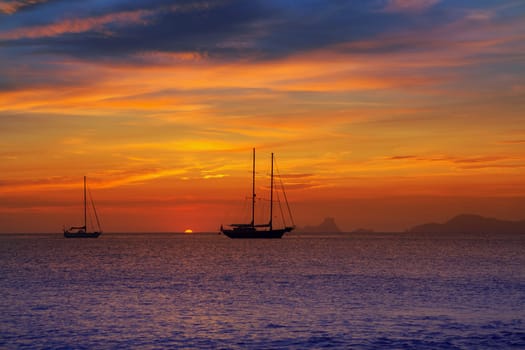 colorful sunset of Ibiza view from formentera with Es Vedra