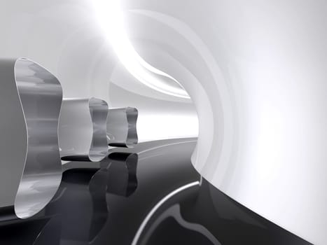 Futuristic architecture space round corridor like sci-fi white indoor