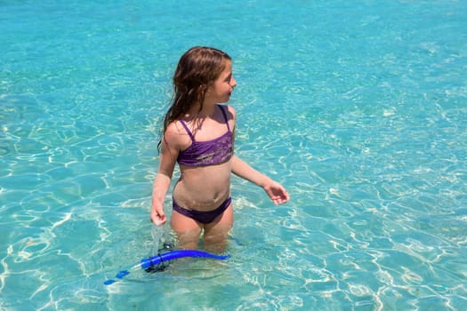 aqua water beach and purple bikini little kid girl