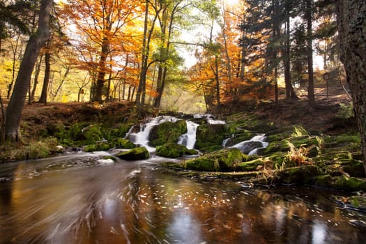 Waterfall in autumn light