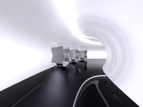 Futuristic architecture space round corridor like sci-fi white indoor