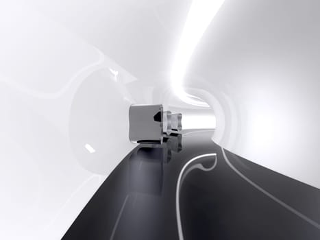 Futuristic architecture space round corridor like sci-fi white indoor