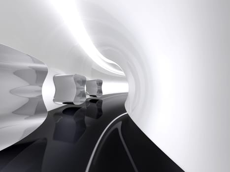 Futuristic architecture space round corridor like sci-fi white indoor