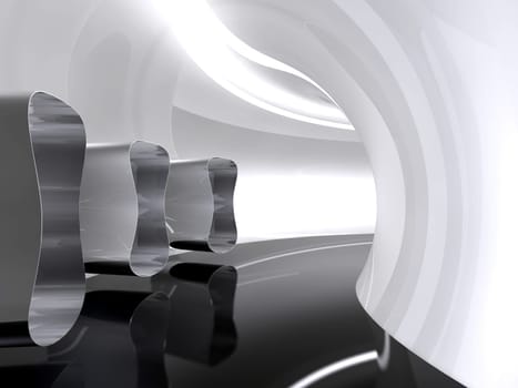 Futuristic architecture space round corridor like sci-fi white indoor