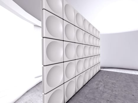 Abstract indoor futuristic indoor with acoustic wall with circles