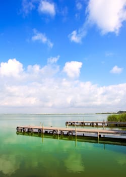 Albufera lake in Valencia El Saler under blue sky