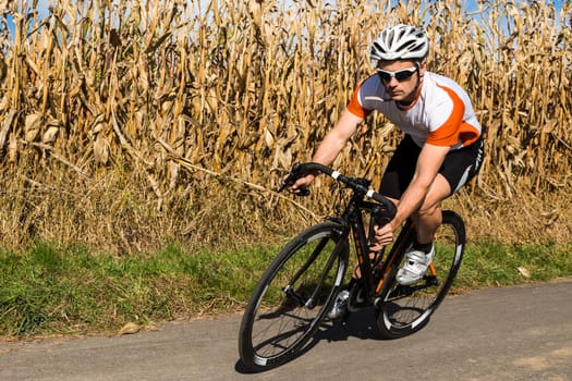 Cyclists on a racing bike
