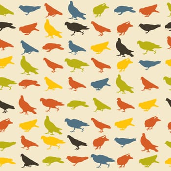 Seamless pattern with pigeons in retro tones