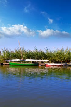 Albufera channel boats in el Palmar of Valencia Spain