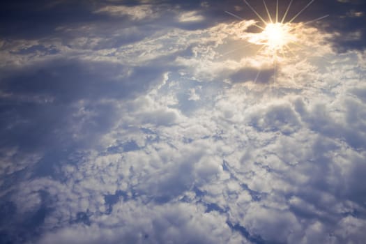 Blue sky with clouds and sun for adv or others purpose use