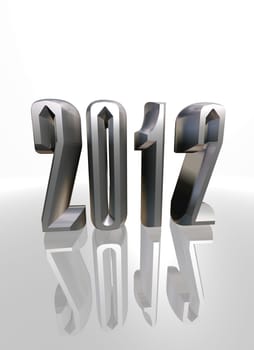 3d new year 2012 number with reflection on white background
